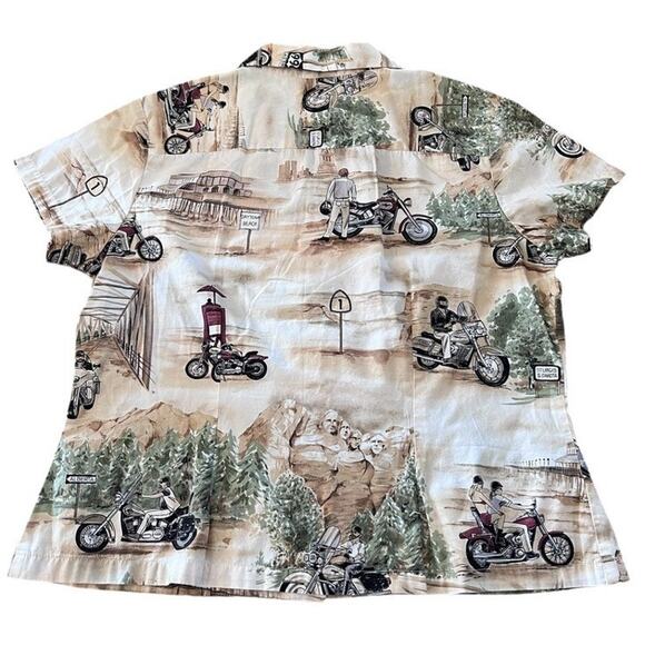 Vtg Harley Davidson Button Front Shirt USA Made 100% Cotton Road Trip Motorcycle - Picture 2 of 11